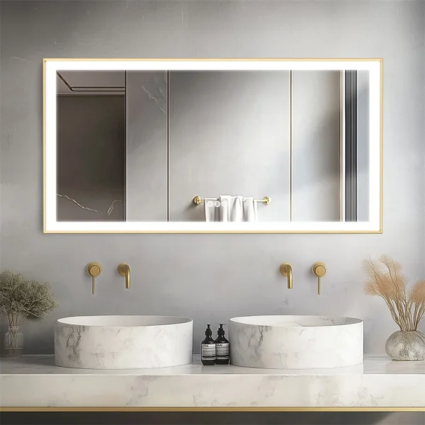 LUVODI Large Gold Frame Smart Touch Fogless Bathroom Mirror