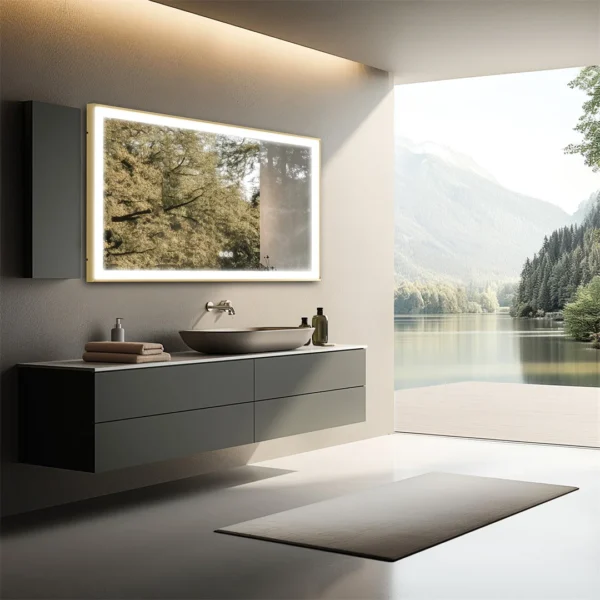LUVODI Large Gold Frame Smart Touch Fogless Bathroom Mirror