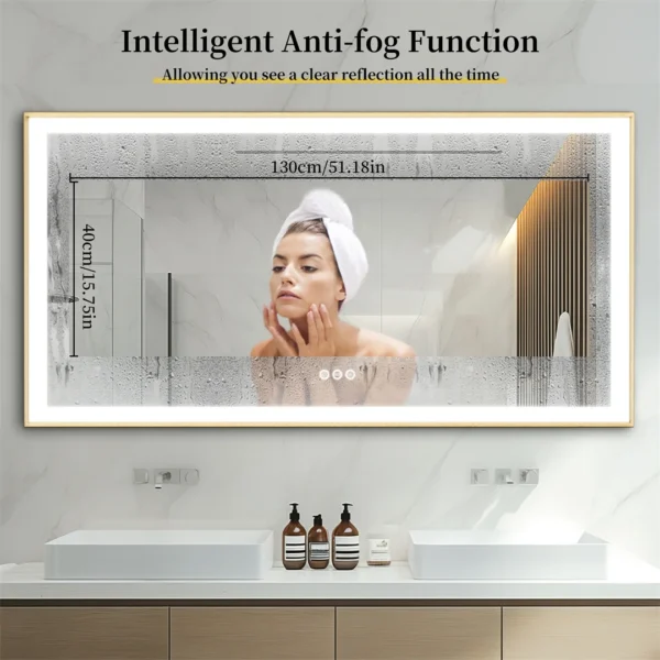 LUVODI Large Gold Frame Smart Touch Fogless Bathroom Mirror