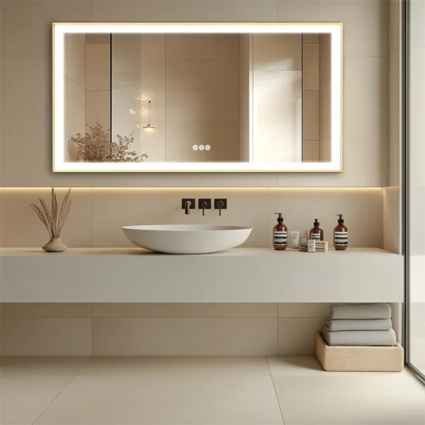 LUVODI Large Gold Frame Smart Touch Fogless Bathroom Mirror